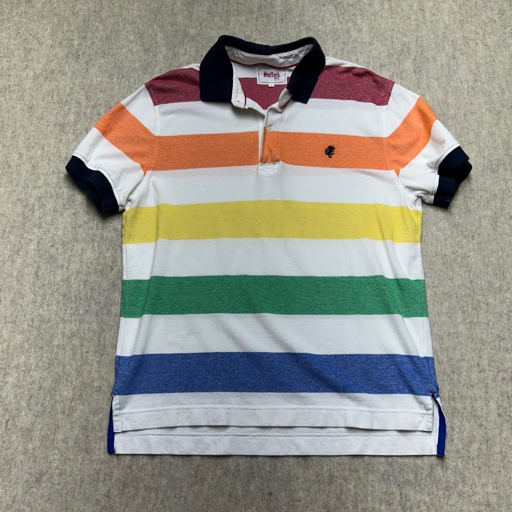 Stafford PREP Mens‎ Colorful Striped Short Sleeve Polo Shirt Size Large